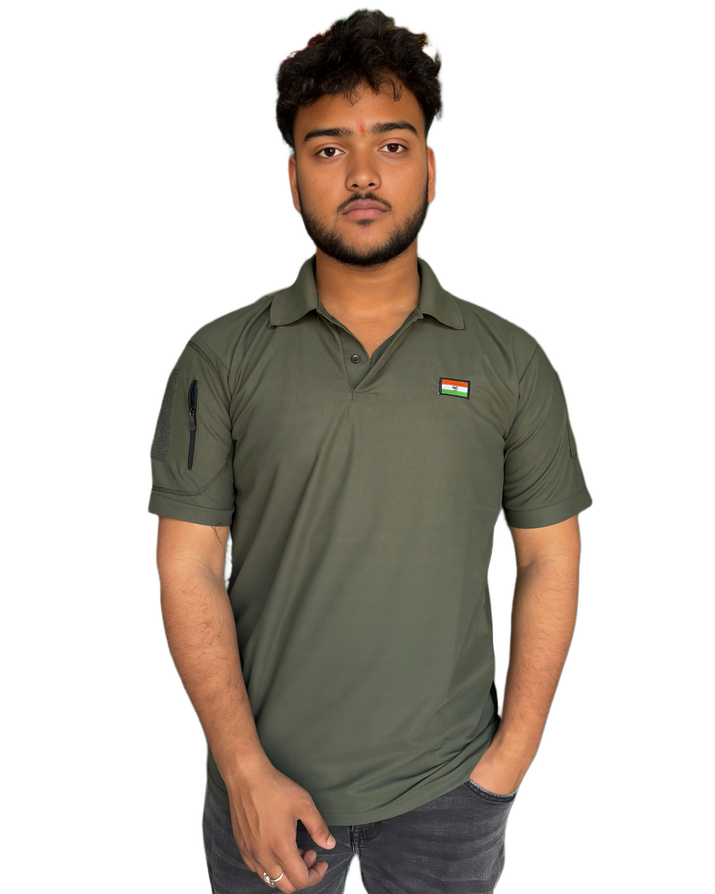 Collar Green T shirt (Indian flag logo)